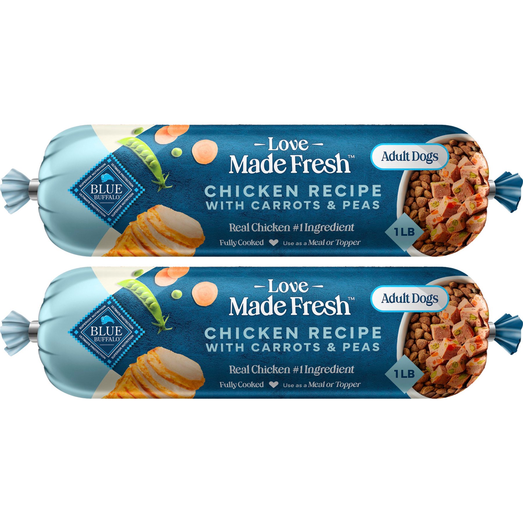 Blue Buffalo Love Made Chicken with Carrots & Peas Fresh Refrigerated Dog Food, 1-lb roll, bundle of 12