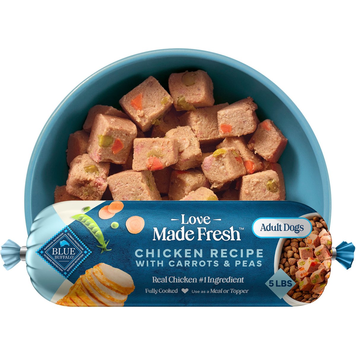 Blue Buffalo Love Made Chicken with Carrots & Peas Fresh Refrigerated Dog Food, 5-lb roll, case of 4