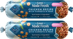 Blue Buffalo Love Made All Natural Chicken with Carrots & Peas Fresh Frozen Dog Food, 1-lb roll, bundle of 12