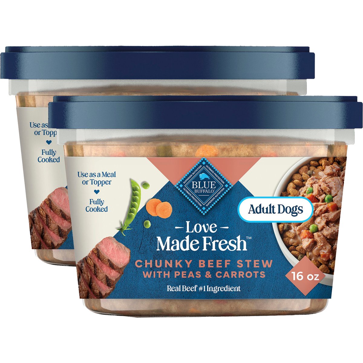 Blue Buffalo Love Made Fresh Refrigerated All Natural Beef Stew with Carrots & Peas Dog Food, 1-lb tub, bundle of 12