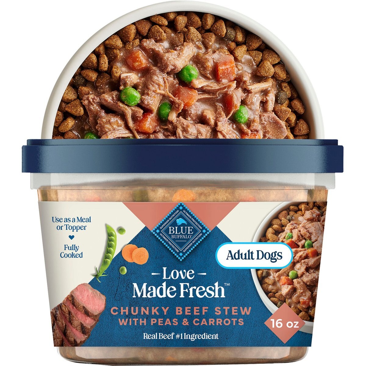 Blue Buffalo Love Made Fresh Refrigerated All Natural Beef Stew with Carrots & Peas Dog Food, 1-lb tub, case of 6