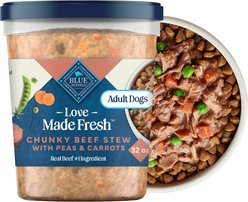 Blue Buffalo Love Made Fresh Refrigerated All Natural Beef Stew with Carrots & Peas Dog Food, 2-lb tub, case of 4