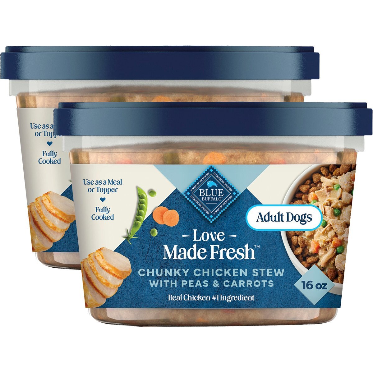 Blue Buffalo Love Made Fresh Refrigerated All Natural Chicken Stew with Carrots & Peas Dog Food, 1-lb tub, bundle of 12