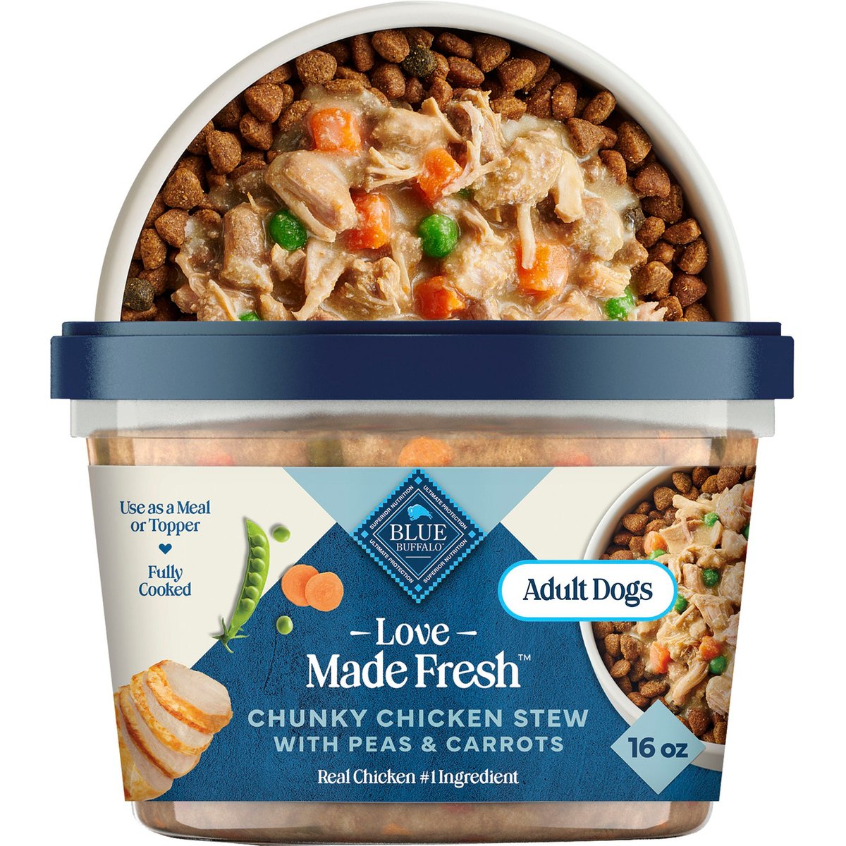 Blue Buffalo Love Made Fresh Refrigerated All Natural Chicken Stew with Carrots & Peas Dog Food, 1-lb tub, case of 6