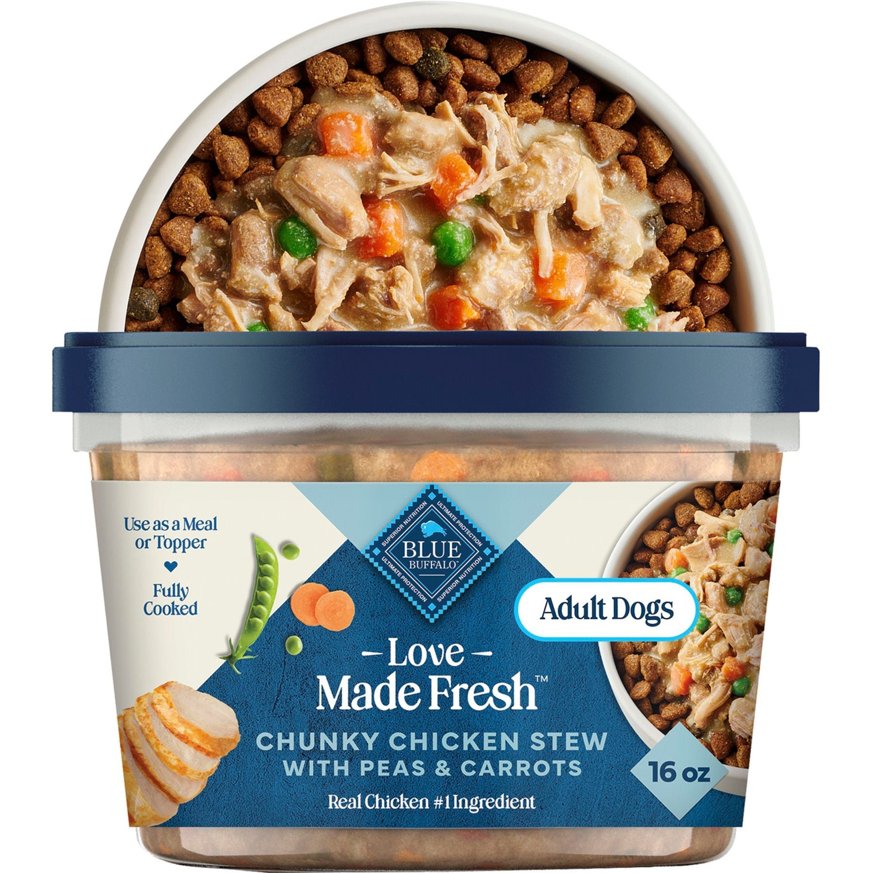 Blue Buffalo Love Made Fresh Refrigerated All Natural Chicken Stew with Carrots & Peas Dog Food, 1-lb tub, case of 6