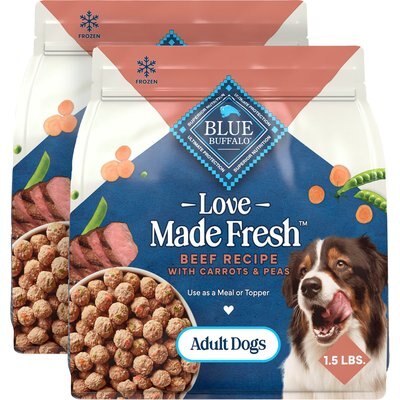 Blue Buffalo Blue Buffalo Love Made Fresh Frozen All Natural Beef Meatball with Carrots & Peas Dog Food, 1.5-lb pouch, bundle of 8