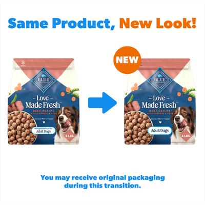 Show full view: Blue Buffalo Love Made Fresh Frozen All Natural Beef Meatball with Carrots & Peas Dog Food, 4-lb pouch, case of 3 slide 3 of 10