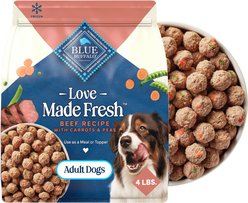Blue Buffalo Love Made Fresh Frozen All Natural Beef Meatball with Carrots & Peas Dog Food, 4-lb pouch, case of 3