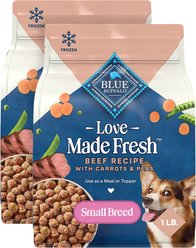 Blue Buffalo Love Made Fresh Frozen All Natural Beef Meatball with Carrots & Peas Dog Food, 1-lb pouch, bundle of 8