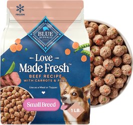 Blue Buffalo Love Made Fresh Frozen All Natural Beef Meatball with Carrots & Peas Dog Food, 1-lb pouch, case...