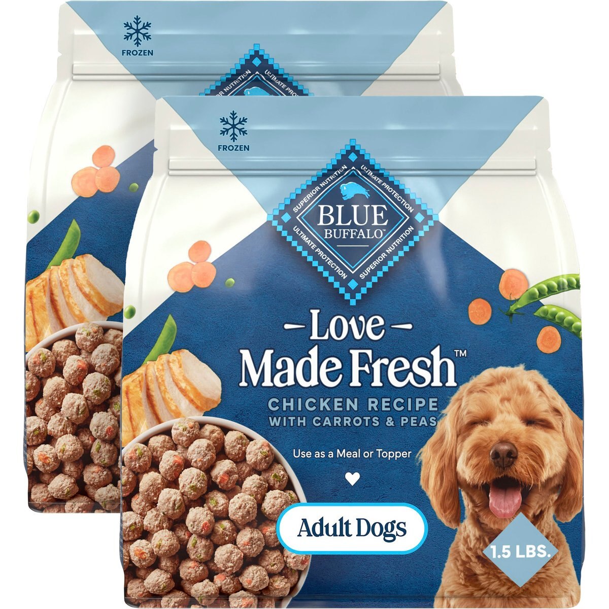 Blue Buffalo Love Made Fresh All Natural Chicken Meatball with Carrots & Peas Dog Food, 1.5-lb pouch, bundle of 8