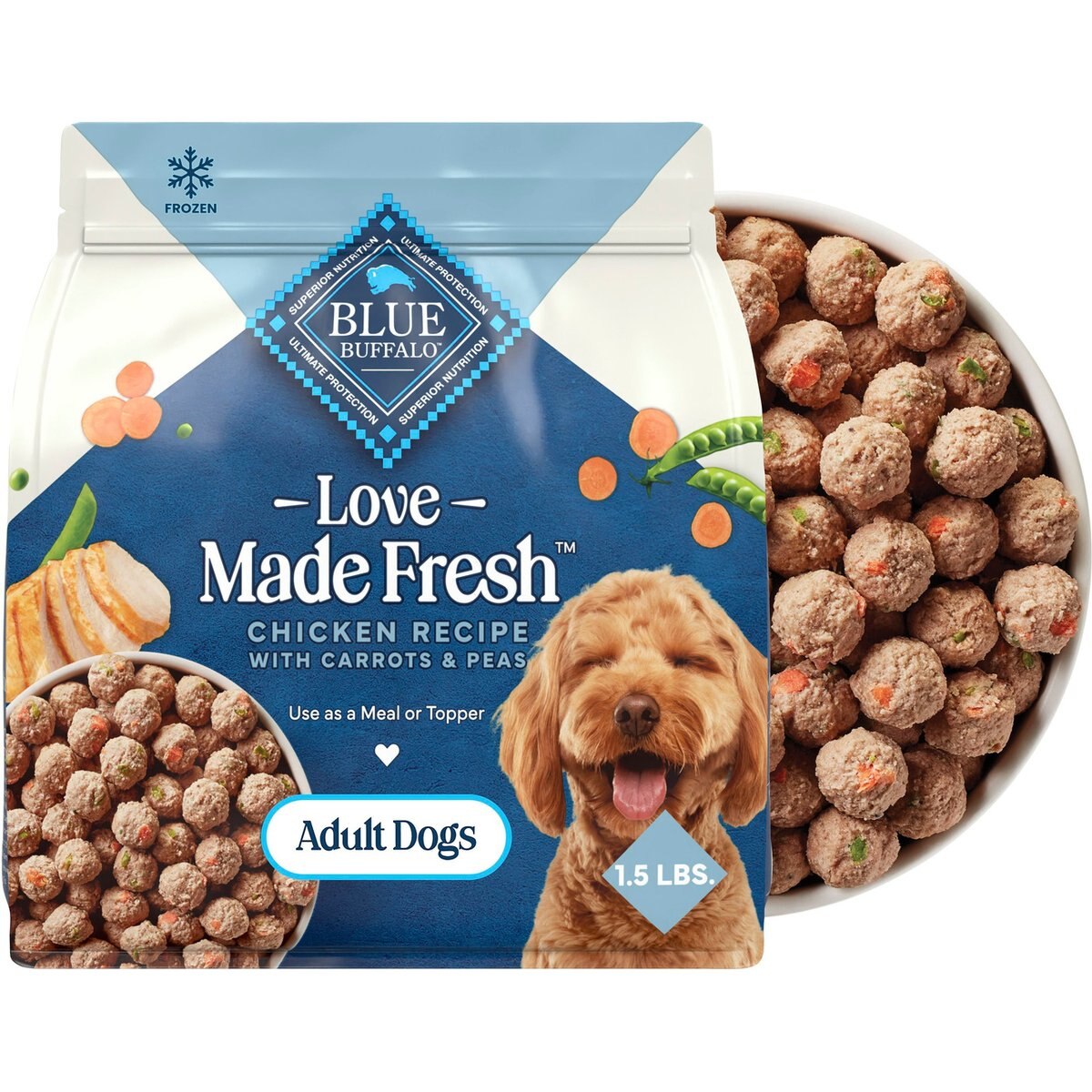 Blue Buffalo Love Made Fresh All Natural Chicken Meatball with Carrots & Peas Dog Food, 1.5-lb pouch, case of 4