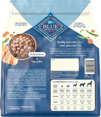 Show full view: Blue Buffalo Love Made Fresh All Natural Chicken Meatball with Carrots & Peas Dog Food, 4-lb pouch, case of 3 slide 4 of 11