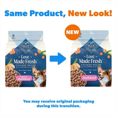 Show full view: Blue Buffalo Love Made Fresh Frozen All Natural Chicken Meatball with Carrots & Peas Dog Food, 1-lb pouch, case of 4 slide 3 of 11