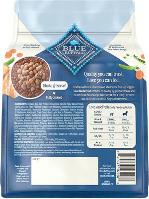 Show full view: Blue Buffalo Love Made Fresh Frozen All Natural Chicken Meatball with Carrots & Peas Dog Food, 1-lb pouch, case of 4 slide 4 of 11