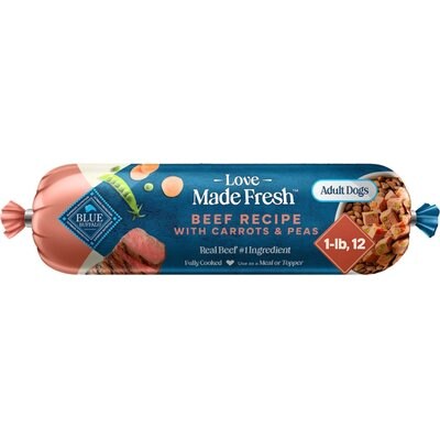 Blue Buffalo Blue Buffalo Love Made Fresh Refrigerated All Natural Beef with Carrots & Peas Dog Food, 1-lb roll, bundle of 12