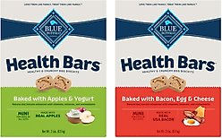 Blue Buffalo Mini Health Bars Baked Apples & Yogurt + Baked with Bacon, Egg & Cheese Dog Treats