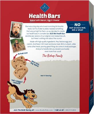 Show full view: Blue Buffalo Mini Health Bars Baked Apples & Yogurt + Baked with Bacon, Egg & Cheese Dog Treats slide 7 of 9