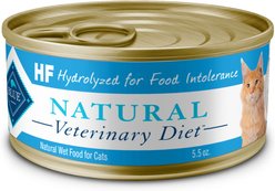 Blue Buffalo Natural Veterinary Diet HF Hydrolyzed for Food Intolerance Salmon Wet Cat Food, 5.5-oz can, 24 count