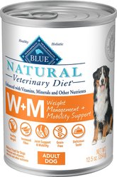 Blue Buffalo Natural Veterinary Diet W+M Weight Management + Mobility Support Grain-Free Wet Dog Food, 12.5-oz, case of 24
