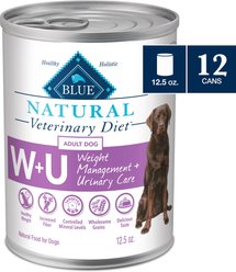 Blue Buffalo Natural Veterinary Diet W+U Weight Management + Urinary Care Chicken Wet Dog Food, 12.5-oz, case of 12