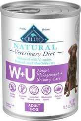 Blue Buffalo Natural Veterinary Diet W+U Weight Management + Urinary Care Chicken Wet Dog Food, 12.5-oz, case of 24