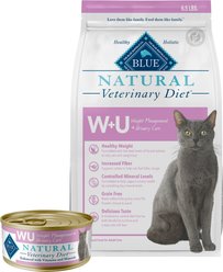 Blue Buffalo Natural Veterinary Diet W+U Weight Management + Urinary Care Grain-Free Canned Cat Food, 5.5-oz, case of 24 + Blue Buffalo Natural Veterinary Diet W+U Weight Management + Urinary Care Grain-Free Dry Cat Food, 6.5-lb bag