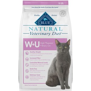 Blue Buffalo Natural Veterinary Diet W+U Weight Management + Urinary Care Grain-Free Dry Cat Food, 16-lb bag