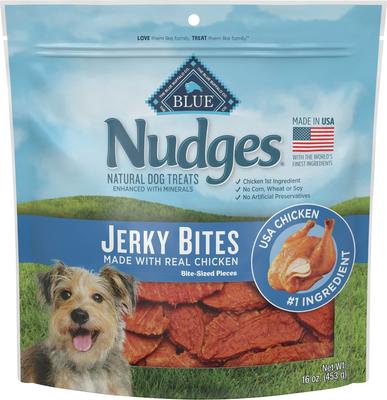 Show full view: Blue Buffalo Nudges Jerky Bites Chicken Jerky Dog Treats, 16-oz bag, 2 count slide 3 of 11