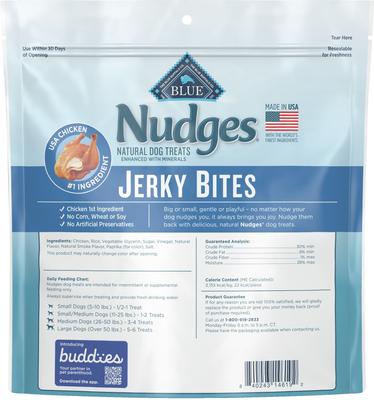 Show full view: Blue Buffalo Nudges Jerky Bites Chicken Jerky Dog Treats, 16-oz bag, 2 count slide 4 of 11