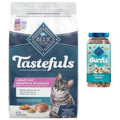 Blue Buffalo Sensitive Stomach Chicken Recipe Adult Dry Food + Bursts with Savory Seafood Cat Treats