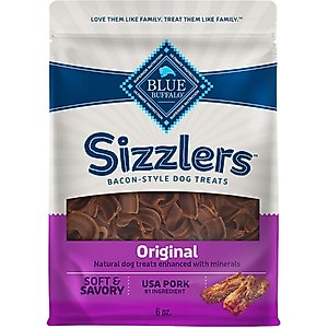 Blue Buffalo Sizzlers with Real Pork Bacon-Style Dog Treats, 6-oz bag