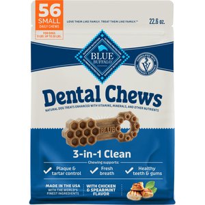Blue Buffalo Small Natural Chicken & Spearmint Dental Dog Chews Treats, 22.6-oz bag, 56 count