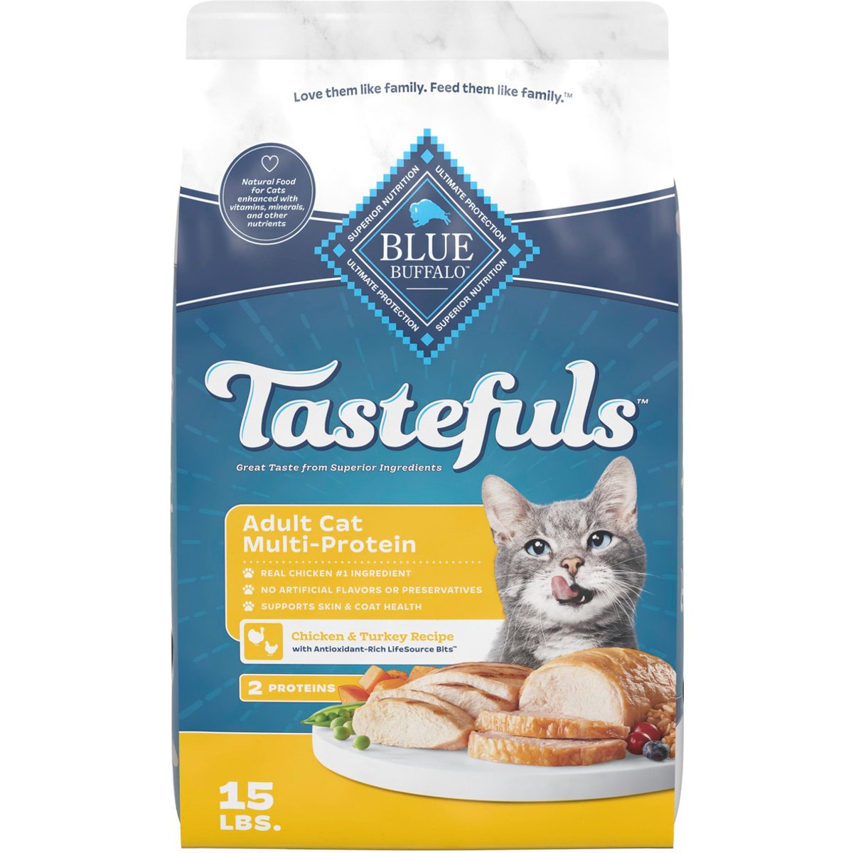 Blue Buffalo Multi-Cat Health Chicken & Turkey Dry Cat Food, 15-lb bag