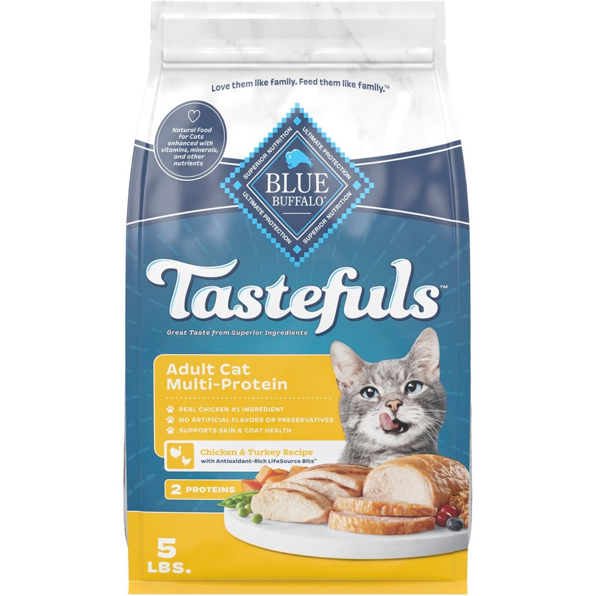 Blue Buffalo Tastefuls Adult Multi-Protein Chicken & Turkey Recipe with Antioxidant-Rich LifeSource Bits Dry Cat Food, 5-lb bag