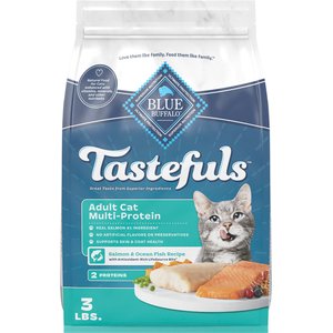 Blue Buffalo Tastefuls Adult Multi-Protein Salmon & Ocean Fish Recipe with Antioxidant-Rich LifeSource Bits Dry Cat Food, 3-lb bag