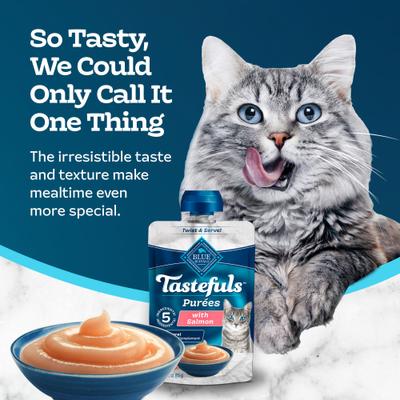 Show full view: Blue Buffalo Tastefuls Adult Natural Purees Salmon Wet Cat Food, 3-oz pouch, case of 12 slide 5 of 10