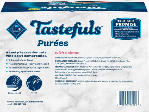 Show full view: Blue Buffalo Tastefuls Adult Natural Purees Salmon Wet Cat Food, 3-oz pouch, case of 12 slide 3 of 10