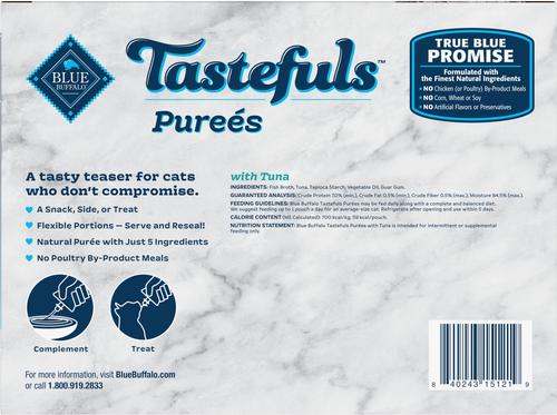 Show full view: Blue Buffalo Tastefuls Adult Natural Purees Tuna Wet Cat Food, 3-oz pouch, case of 12 slide 3 of 11
