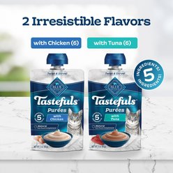 Blue Buffalo Tastefuls Adult Natural Purees Variety Pack Chicken & Tuna Wet Cat Food, 3-oz pouch, case of 12 slide 2 of 9