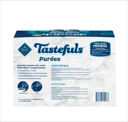 Show full view: Blue Buffalo Tastefuls Adult Natural Purees Variety Pack Chicken & Tuna Wet Cat Food, 3-oz pouch, case of 12 slide 3 of 11