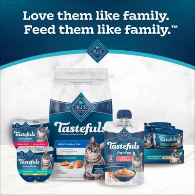 Show full view: Blue Buffalo Tastefuls Adult Natural Purees Variety Pack Chicken & Tuna Wet Cat Food, 3-oz pouch, case of 12 slide 9 of 11