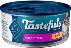 Blue Buffalo Tastefuls Beef Entrée Pate Wet Cat Food, 5.5-oz can, case of 24