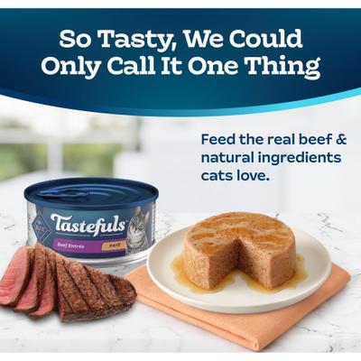 Show full view: Blue Buffalo Tastefuls Beef Entrée Pate Wet Cat Food, 5.5-oz can, case of 24 slide 4 of 11