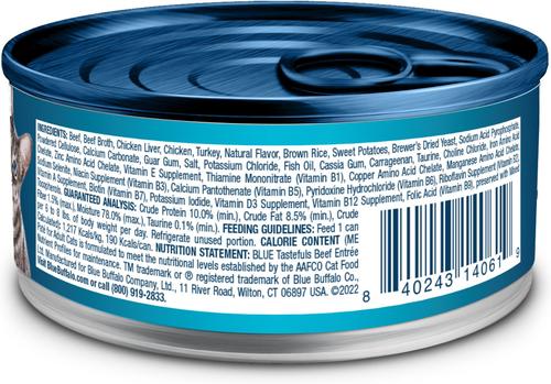 Show full view: Blue Buffalo Tastefuls Beef Entrée Pate Wet Cat Food, 5.5-oz can, case of 24 slide 3 of 11