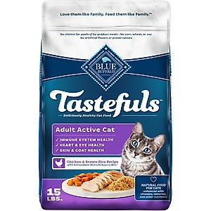 Blue Buffalo Tastefuls Chicken & Brown Rice Recipe Active Adult Dry Cat Food, 15-lb bag