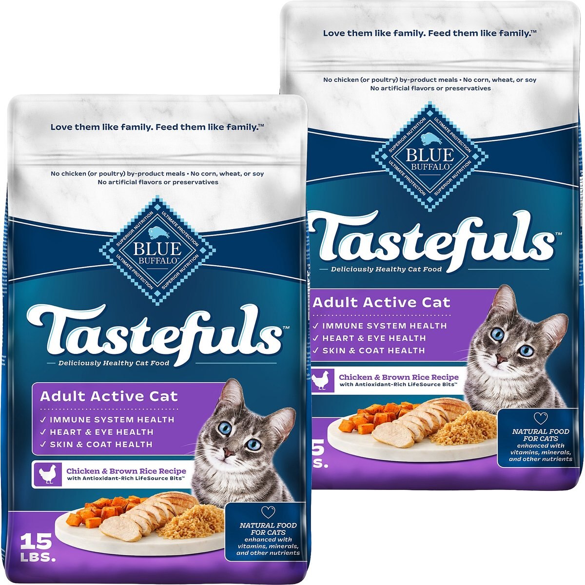 Blue Buffalo Tastefuls Chicken & Brown Rice Recipe Active Adult Dry Cat Food, 30-lb bundle