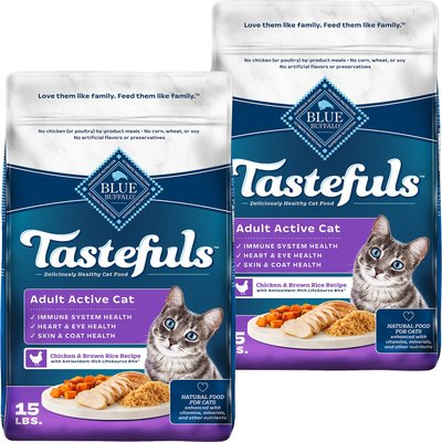 Blue Buffalo Blue Buffalo Tastefuls Chicken & Brown Rice Recipe Active Adult Dry Cat Food, 30-lb bundle