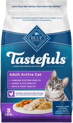 Blue Buffalo Tastefuls Chicken & Brown Rice Recipe Active Adult Dry Cat Food, 3-lb bag