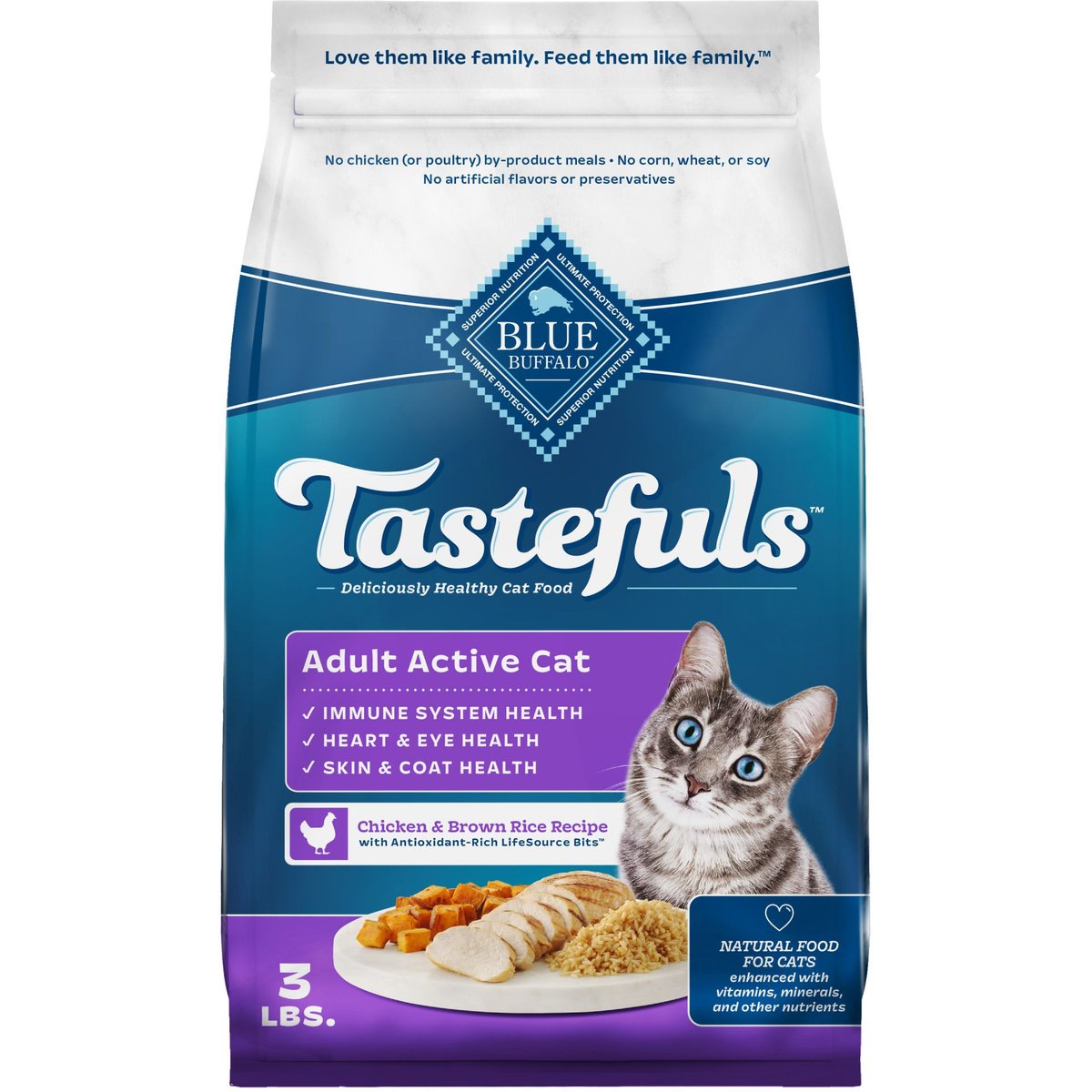 Blue Buffalo Healthy Living Chicken & Brown Rice Adult Cat Food, 3-lb